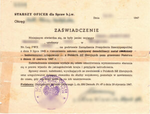 Prisoner of war certificate 1947 vintage document, document useful to get polish citizenship