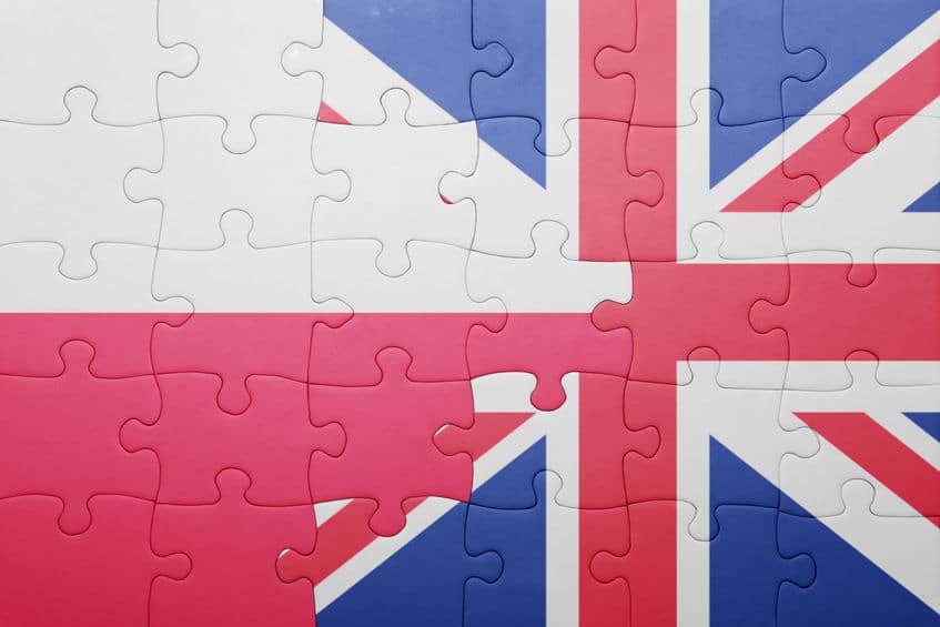 Puzzle with the National Flag of the United Kingdom and Poland